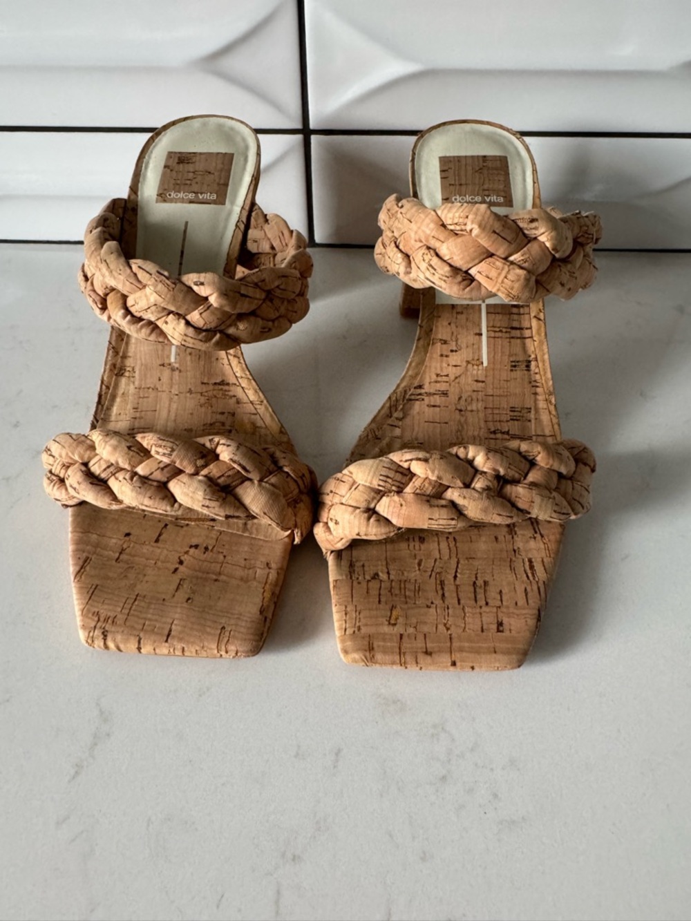 Dolce Vita Braided Cork Slide Sandals in Tan